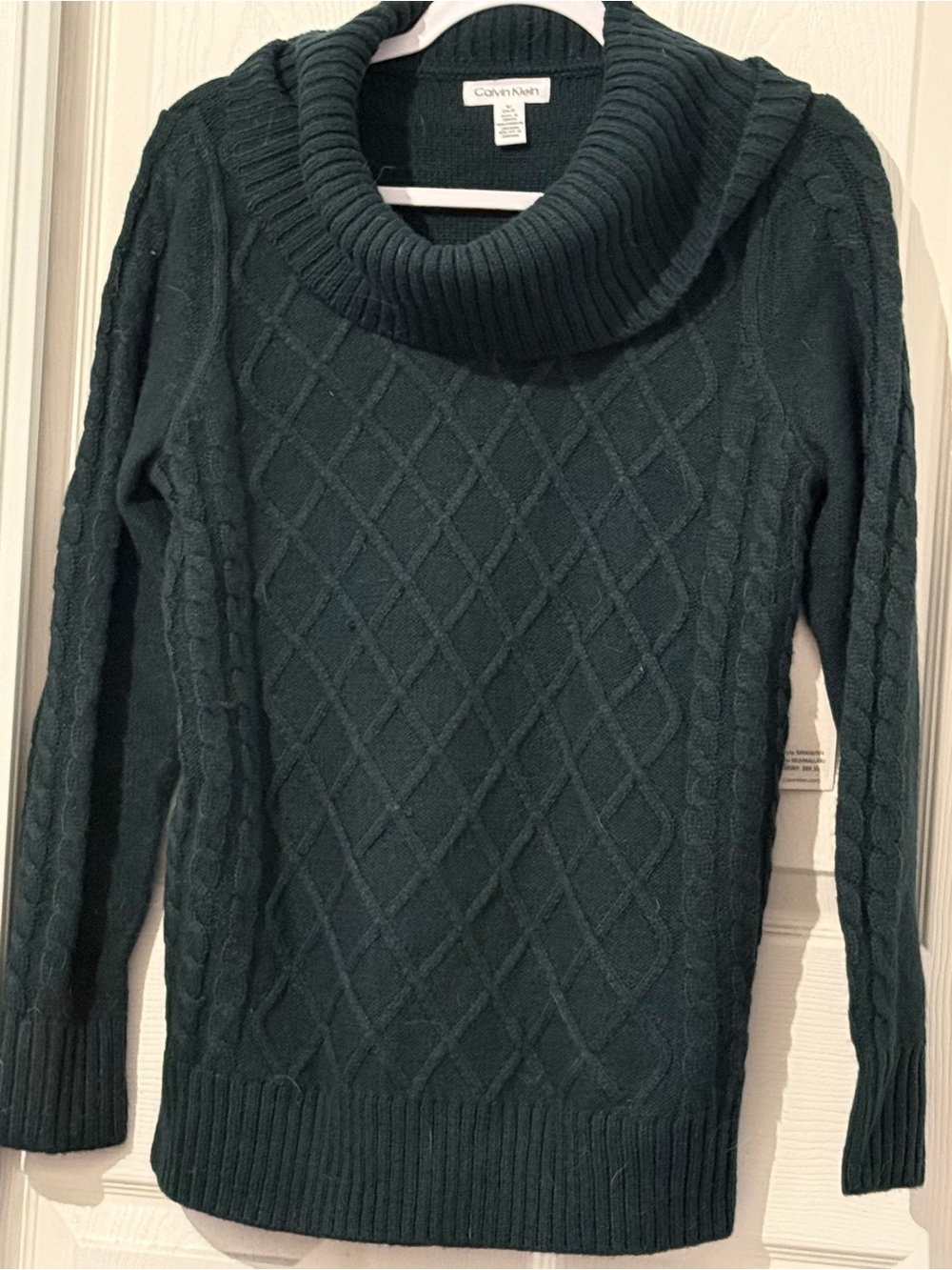 Calvin Klein Women's Dark Teal Cable Cowl Neck Sweater